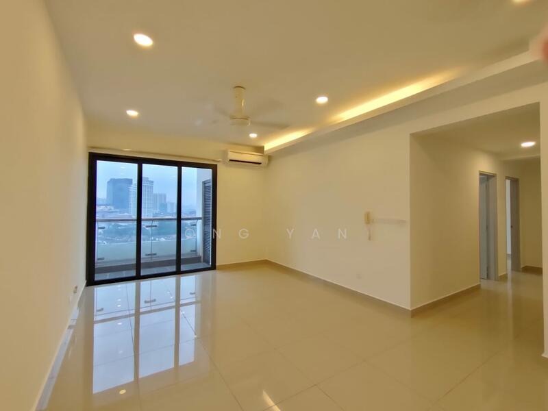 City-view living area of a managed unit